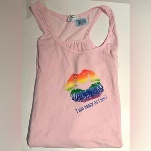 Women Tank Top Size XL Pink With Rainbow Lips